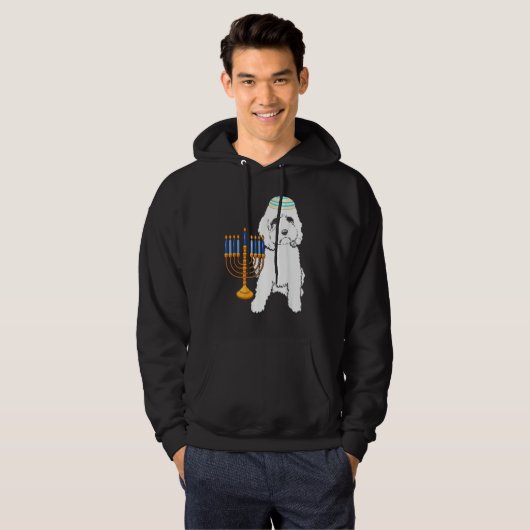 Jewish Poodle Dog Menorah Hanukkah Pajamas Chanuka Hoodie (Voorkant volledig)