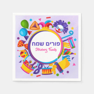 Jewish Purim Sameach Paars Clown Hamantash Servet