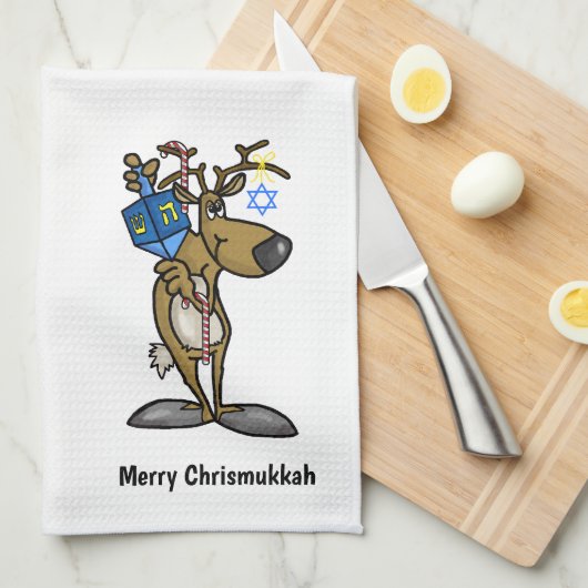Jewish Reindeer Chrismukkah Kitchen Towel Theedoek (Quarter Fold)