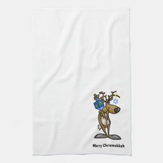 Jewish Reindeer Chrismukkah Kitchen Towel Theedoek (Verticaal)