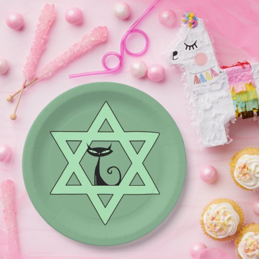 Jewish Retro Kitty Cat Star van David Papieren Bordje (Feest)