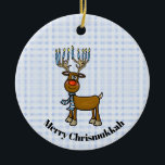 Jewish Rudolph Chrismukkah Ornament<br><div class="desc">Dit ornament kenmerkt mijn joodse Rudolph de rendieres, die niet alleen een rode neus heeft, maar ook kaarsen op zijn tegenstanders als een Menorah als extra licht. De tekst op dit ornament is klantgericht om u of uw ontvanger aan te passen. Ontworpen door: Sheila Cicchi, Brownielocks.com. Alle rechten voorbehouden. OPMERKING:...</div>