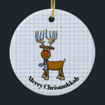 Jewish Rudolph Chrismukkah Ornament<br><div class="desc">Dit ornament kenmerkt mijn joodse Rudolph de rendieres, die niet alleen een rode neus heeft, maar ook kaarsen op zijn tegenstanders als een Menorah als extra licht. De tekst op dit ornament is klantgericht om u of uw ontvanger aan te passen. Ontworpen door: Sheila Cicchi, Brownielocks.com. Alle rechten voorbehouden. OPMERKING:...</div>