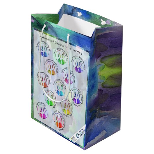 Jewish Sabbath Greetings Around the World Sticker Medium Cadeauzakje (Achterkant Gekanteld)