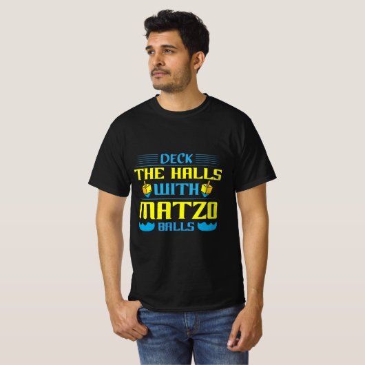 Jewish Slogan “Deck The Halls With Matzo Balls” T-shirt (Voorkant volledig)