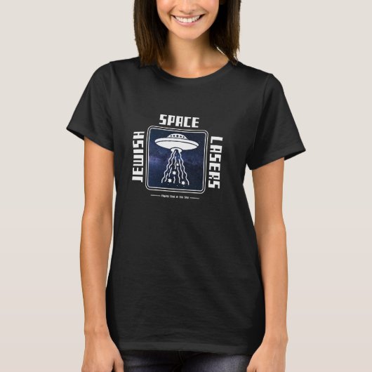 Jewish Space Lasers Funny UFO Universe Flying Chai T-shirt (Voorkant)