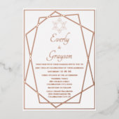 Jewish Star Geometric Lijst Roos Gold Wedding Folie Uitnodiging (Voorkant)