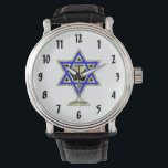 Jewish Star Horloge<br><div class="desc">Jewish gifts and gift ideas featuring beautiful Jewish Star of David with a wine glass in the center.</div>