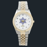 Jewish Star Horloge<br><div class="desc">Jewish gifts and gift ideas featuring beautiful Jewish Star of David with a wine glass in the center.</div>