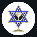 Jewish Star Ronde Sticker<br><div class="desc">Jewish gifts and gift ideas featuring beautiful Jewish Star of David with a wine glass in the center.</div>