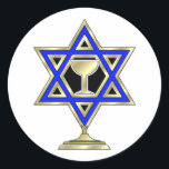 Jewish Star Ronde Sticker<br><div class="desc">Jewish gifts and gift ideas featuring beautiful Jewish Star of David with a wine glass in the center.</div>