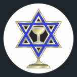 Jewish Star Ronde Sticker<br><div class="desc">Jewish gifts and gift ideas featuring beautiful Jewish Star of David with a wine glass in the center.</div>