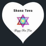 Jewish Star Shana Tova Hart Sticker<br><div class="desc">Shana Tova Jewish Star is voorzien van Hebreeuwse stijl gekleurd glas Star van David en zonnige groet voor een Happy Nieuwjaar.</div>