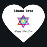 Jewish Star Shana Tova Hart Sticker<br><div class="desc">Shana Tova Jewish Star is voorzien van Hebreeuwse stijl gekleurd glas Star van David en zonnige groet voor een Happy Nieuwjaar.</div>
