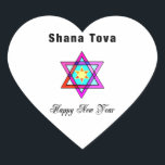 Jewish Star Shana Tova Hart Sticker<br><div class="desc">Shana Tova Jewish Star is voorzien van Hebreeuwse stijl gekleurd glas Star van David en zonnige groet voor een Happy Nieuwjaar.</div>