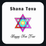 Jewish Star Shana Tova Vierkante Sticker<br><div class="desc">Shana Tova Jewish Star is voorzien van Hebreeuwse stijl gekleurd glas Star van David en zonnige groet voor een Happy Nieuwjaar.</div>