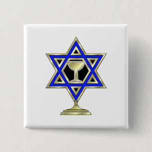 Jewish Star Vierkante Button 5,1 Cm