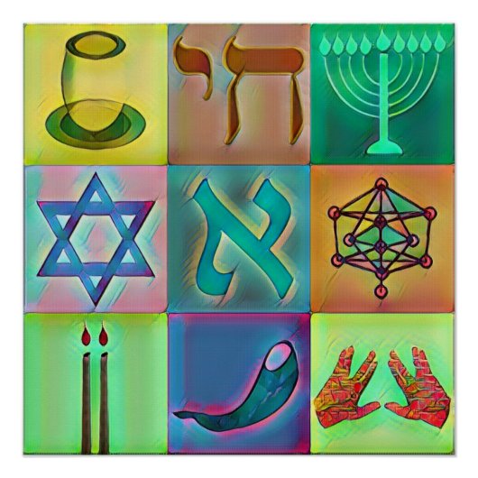 Jewish Symbols Pop Art Perfect Poster (Voorkant)