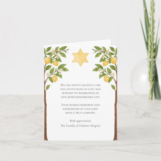 Jewish Sympathy Star Lemon Tree Waterverf Shiva Bedankkaart (Voorkant)