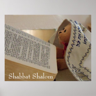 Jewish Teddy Bear draagt een tallit Shabbat Shalom Poster