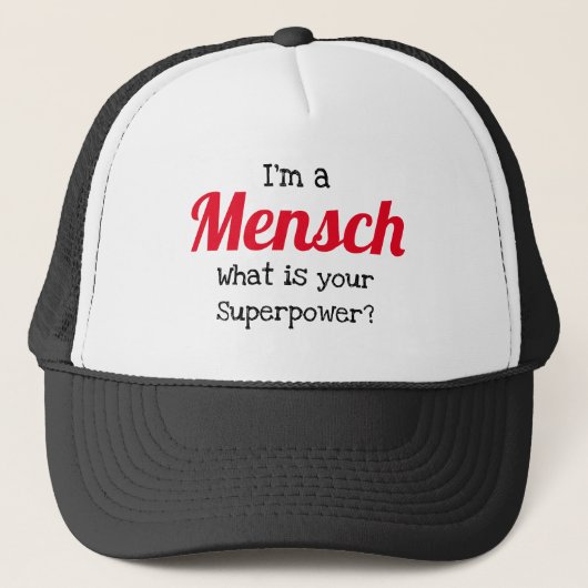 Jewish Trucker Hat - Mensch Superpower Trucker Pet (Voorkant)