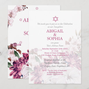 Jewish Twin Girls Floral Naming Ceremony Hebrew Kaart