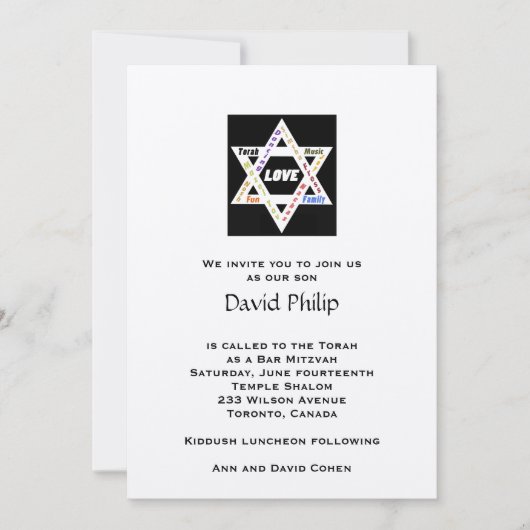 Jewish Values Star Bar Mitzvah Kaart (Voorkant)