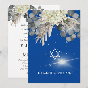 Jewish Wedding Chuppah Elegant Blue Floral Kaart