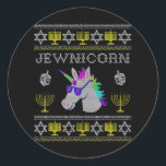 Jewnicorn Funny Jewish Unicorn Hanukkah Chanukah Ronde Sticker<br><div class="desc">Jewnicorn Funny Jewish Unicorn Hanukkah Chanukah</div>