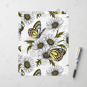 Jezebel vlinders en daisy bloemen op wit