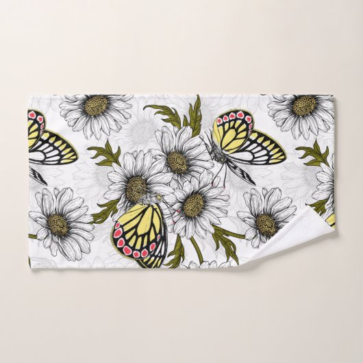 Jezebel vlinders en daisy bloemen op wit bad handdoek (Handdoek)