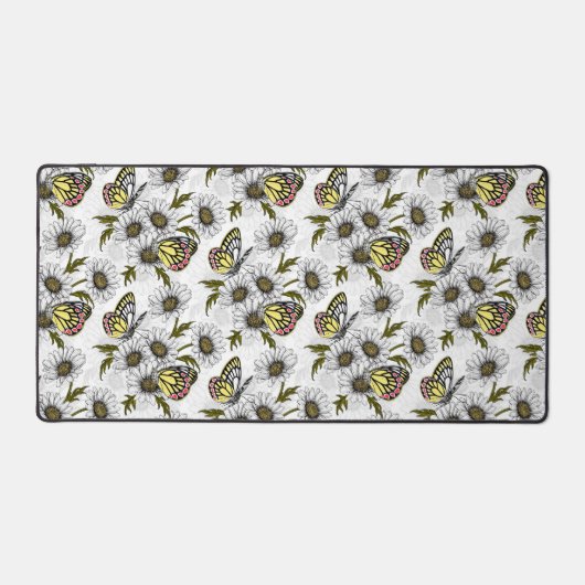 Jezebel vlinders en daisy bloemen op wit bureaumat (Voorkant)