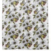 Jezebel vlinders en daisy bloemen op wit douchegordijn (Voorkant)