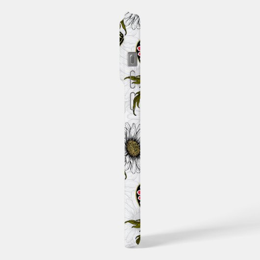 Jezebel vlinders en daisy bloemen op wit iPhone hoesje (Linkerkant)