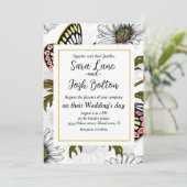 Jezebel vlinders en daisy bloemen op wit kaart (Staand voorkant)