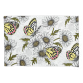 Jezebel vlinders en daisy bloemen op wit kussensloop (Voorkant-Links)