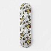 Jezebel vlinders en daisy bloemen op wit persoonlijk skateboard (Voorkant)