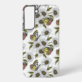 Jezebel vlinders en daisy bloemen op wit samsung galaxy hoesje (Achterkant)
