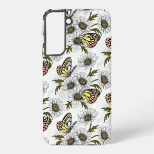 Jezebel vlinders en daisy bloemen op wit samsung galaxy hoesje