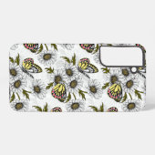 Jezebel vlinders en daisy bloemen op wit samsung galaxy hoesje (Achterkant horizontaal)