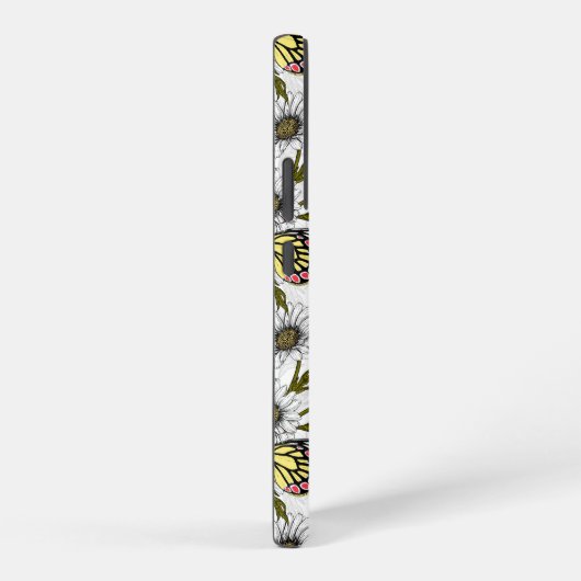 Jezebel vlinders en daisy bloemen op wit samsung galaxy hoesje (Rechterkant)