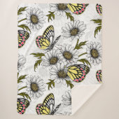 Jezebel vlinders en daisy bloemen op wit sherpa deken (Voorkant)