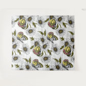 Jezebel vlinders en daisy bloemen op wit wandkleed (Voorkant (horizontaal))