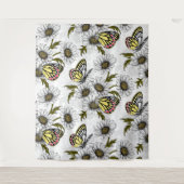 Jezebel vlinders en daisy bloemen op wit wandkleed (Voorkant)