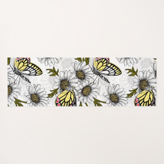 Jezebel vlinders en daisy bloemen op wit yogamat (Achterkant (horizontaal))