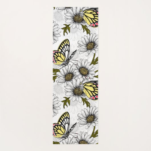 Jezebel vlinders en daisy bloemen op wit yogamat (Achterkant)