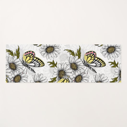 Jezebel vlinders en daisy bloemen op wit yogamat (Voorkant (horizontaal))