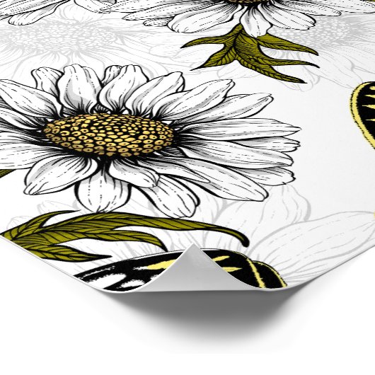 Jezebel vlinders en madeliefjes op wit poster (Hoek)