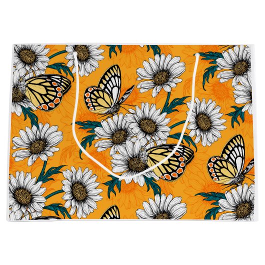 Jezebelvlinders en daisy bloemen groot cadeauzakje (Voorkant)