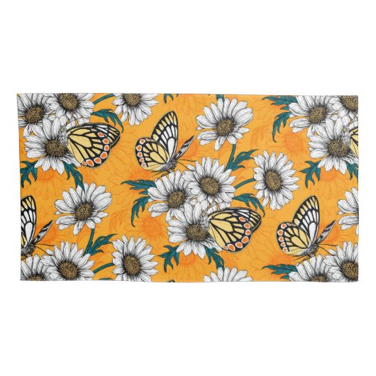 Jezebelvlinders en daisy bloemen kussensloop (Achterkant-Rechts)